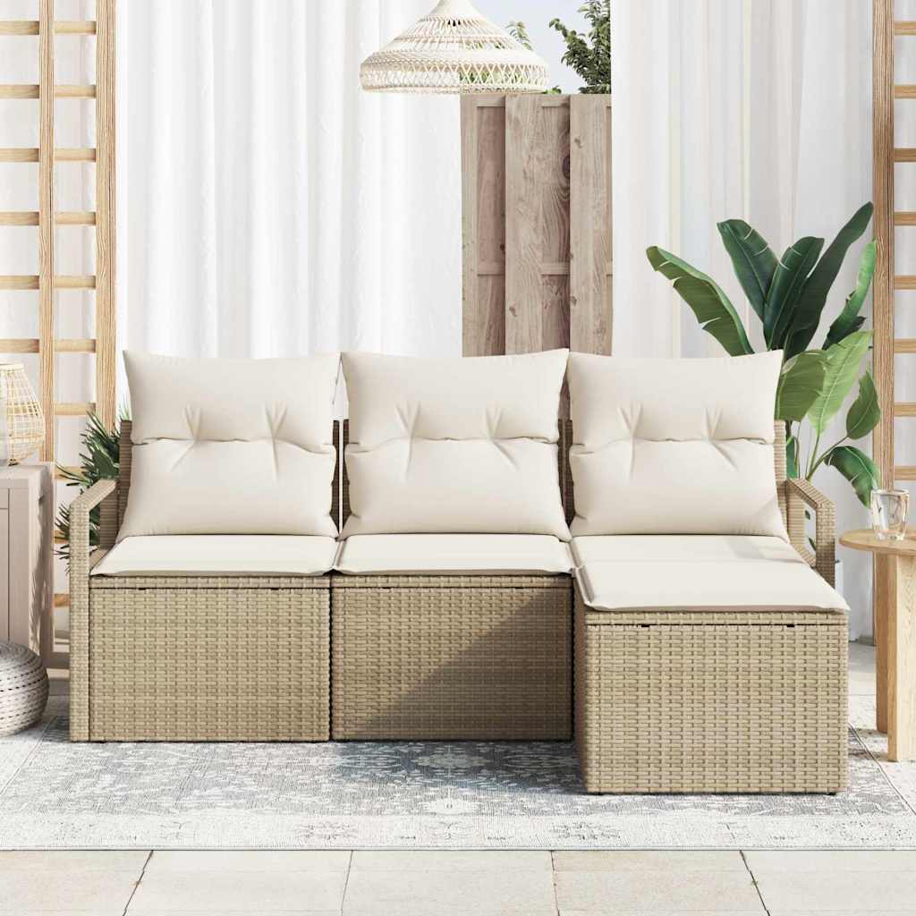 Garten-Sofa-Set mit Kissen mit Speicher 4 pcs Beige und Creme